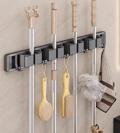 Mop and Broom Organizer Mop Holder Rack Mop Holder Wall Mounted Strong Broom Mop Holder Self With 5 Hooks Organizers Hang Broom