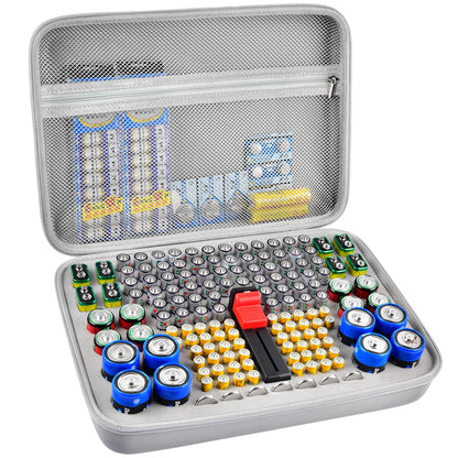 Battery Organizer Case With Tester Holds 150+ AA AAA 9V C D Lithium Button Batteries Hard Shell For Home Garage Batteries