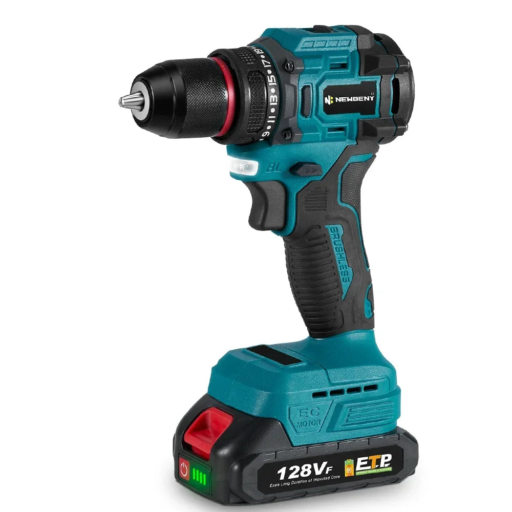 NEWBENY 10mm Brushless Electric Drill Screwdriver 21+2 Torque Cordless DIY Household Drill Tool For Makita 18-21V Battery Pin