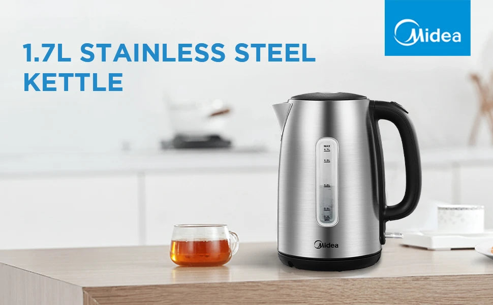 Electric Kettle 3000W Fast Boil 1.7L Stainless Steel Kettle with  LED Indicator,Water Level Indicator, Dry Burn Protection