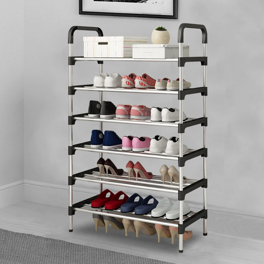 Minimalist Tiered Shoe Rack 60x30x110cm Space-Saving Floor Stand, Ventilated Metal Frame, Easy Assembly, Durable Shoe Organize