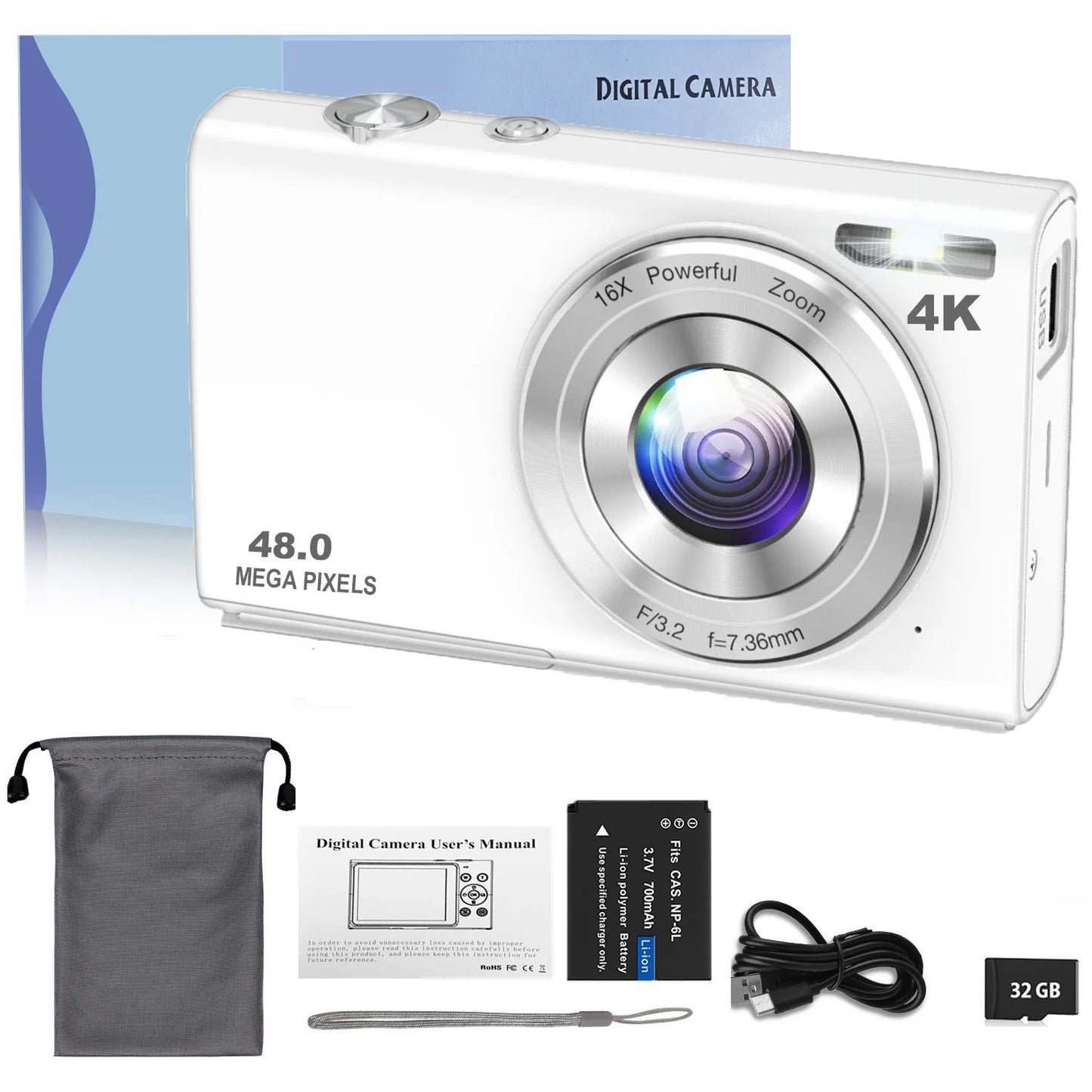 4K Digital Camera Autofocus Vlogging Camera HD 48MP with 2.8" Large Screen Camcorder Camera for Photography for Kid Adult