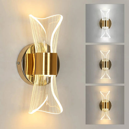 Gold Acrylic Wall Sconce, 12W Led Wall Lamp with 3 Color Temperature Options (3000K/4000K/6500K), Perfect for Hallway