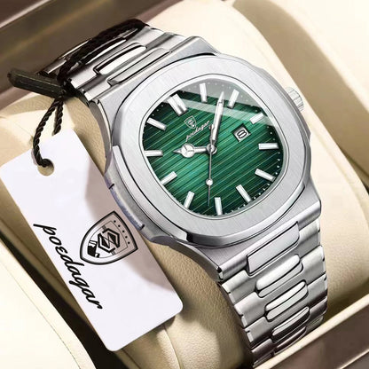 POEDAGAR Fashion Couple Watch Waterproof Luminous Date Stainless Steel Quartz Love Wristwatch Square Watches for Boyfriend Gift