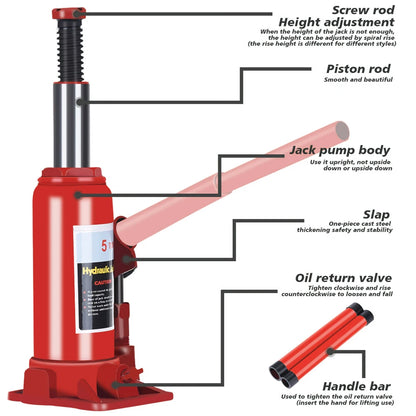 2/5/10/20T Hydraulic Bottle Jack Car Hydraulic Jack Welded Hydraulic Car Bottle Jack for Car Pickup Truck RV Repair Tools