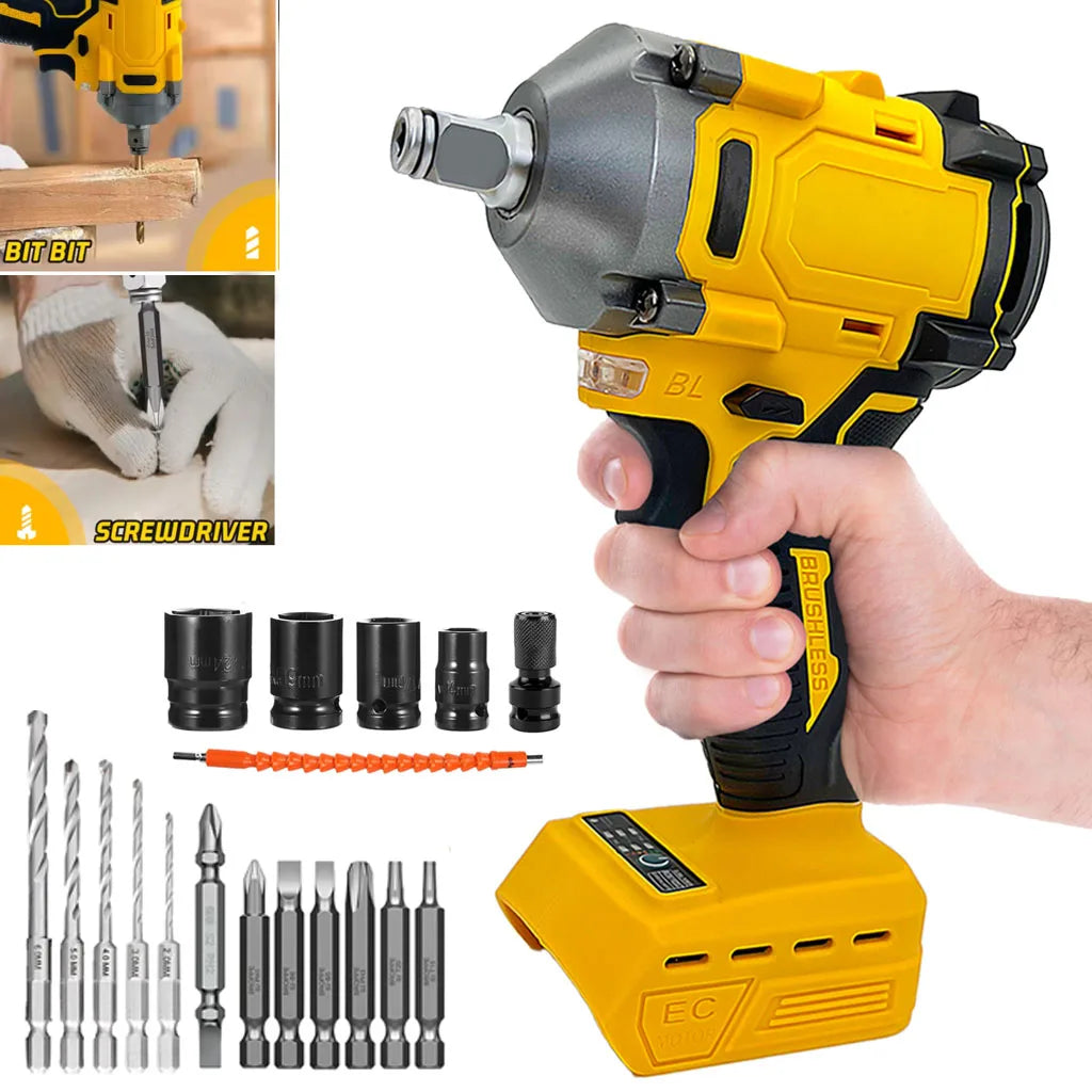 Cordless Impact Wrench Replace for Dewalt 18V /20V Max Battery 1/2" Brushless Electric Wrench with 4 Sockets 3000RPM( No Battery