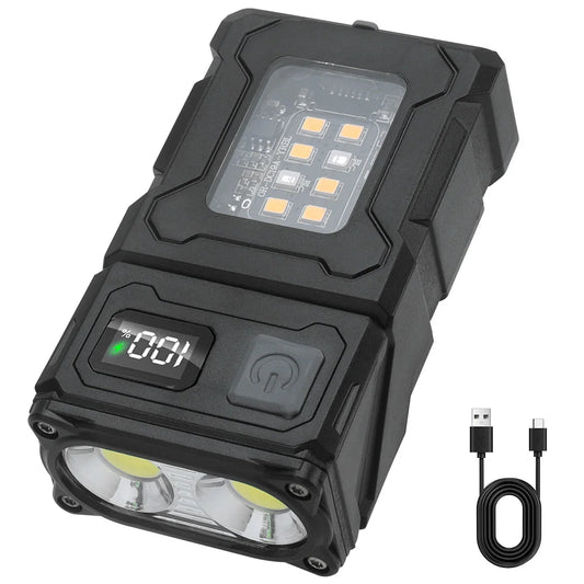 BORUiT Rotatable EDC LED Flashlight Type-C Rechargeable Power Bank Torch with Magnet Clip Work Light Fishing Pocket Lantern