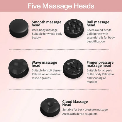 UK Electric Muscle Massager Deep Tissue Percussion Vibration Shaping Handheld Body Beauty Fat Pusher with 5 Massage Heads