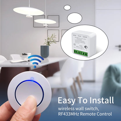 Tuya WiFi Smart Switch 16A 20A 100-240V Relay Controller RF433Mhz Wireless Remote Control Mini Round Panel Switch For Led Light