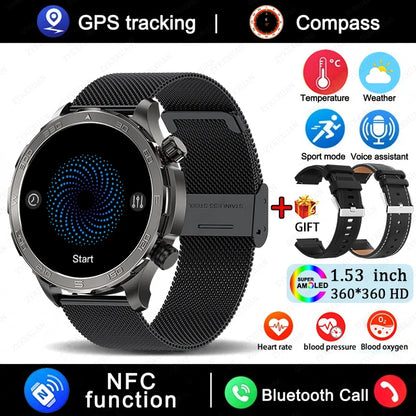 New GPS Track Smart Watch Men AMOLED HD Screen Outdoor Sports Fitness Heart Rate NFC IP68 Waterproof Bluetooth Call Smart Watch