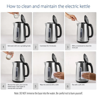 Electric Kettle 3000W Fast Boil 1.7L Stainless Steel Kettle with  LED Indicator,Water Level Indicator, Dry Burn Protection