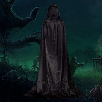 1 Piece of Halloween Cape With 3 Sizes Available It is a Black Grim Reaper Cloak Made of Party Satin Featuring a Stand-up Collar