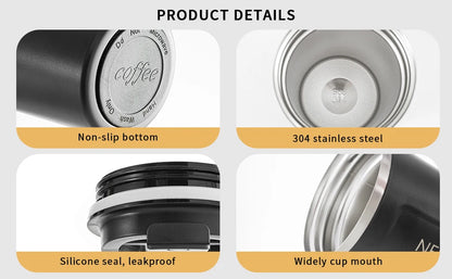 Stainless Steel Vacuum Insulated Travel Coffee Mug, Led Temperature Display Insulated Tumbler, Leak Proof with Lid 510ML