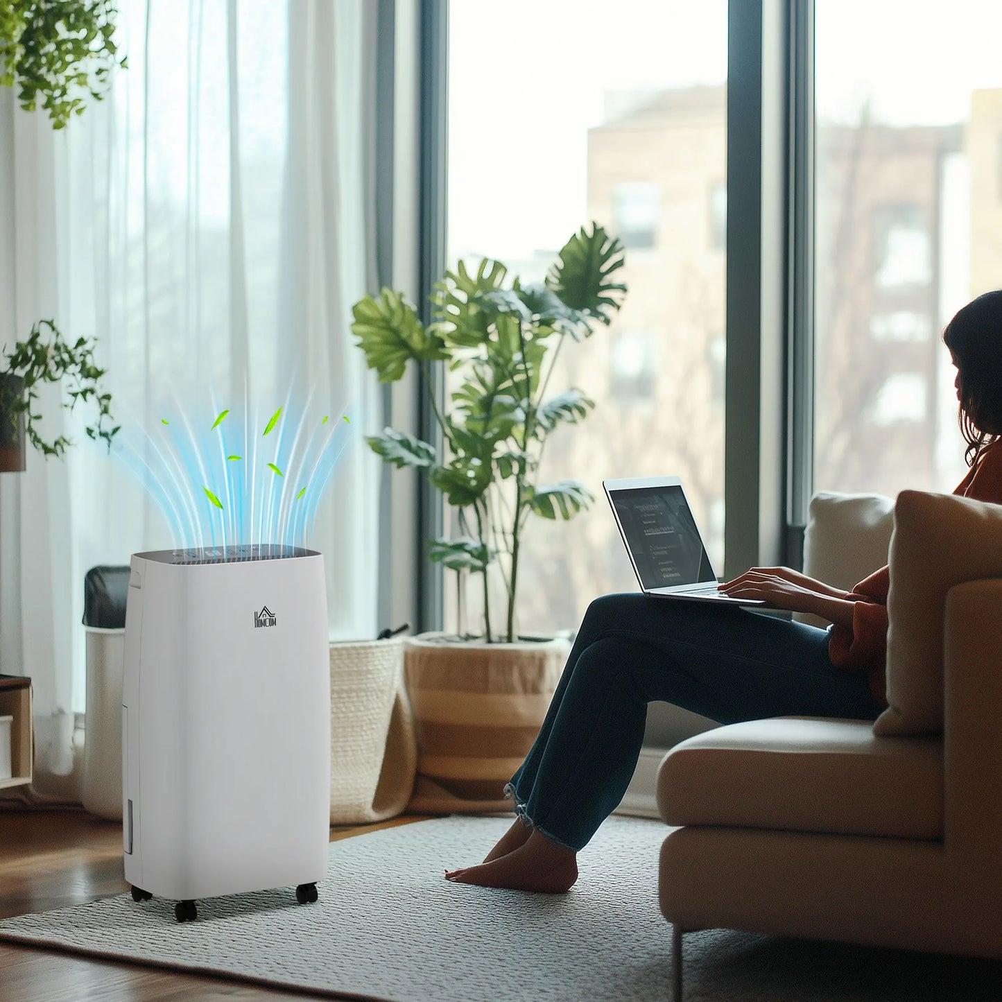 HOMCOM 12L/Day 2500ml Dehumidifier for Home with 24H Timer and 2 Speed Modes