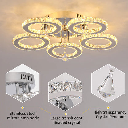 Modern Crystal Chandelier Ceiling Lamp Chrome Flush Mounted Pendant Light Luminari Dining Living Room Plafon Led Hanging Lampara