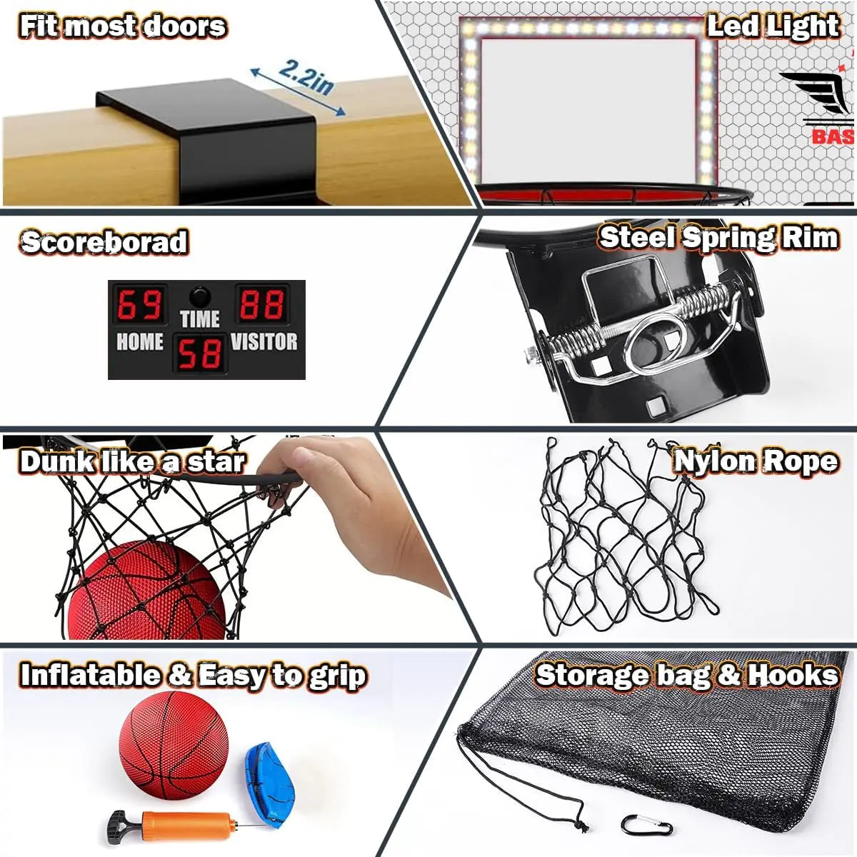 VATOS Basketball Hoop x2 Indoor Outdoor Electric Mini Basketball Scoreboard 4x Balls Toy Gift for Kids Boys Girls Sports Game