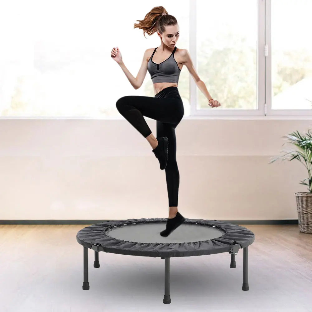 【Breeins】Folding Trampolines Fitness Indoor Exercise Workout Rebounder Sport Trampoline Handle Trampoline for Adults Jumping T