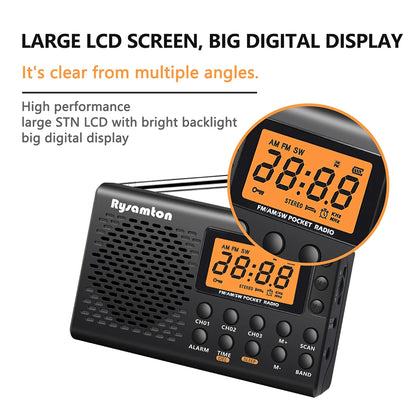 Portable Battery Radio FM Shortwave Digital Clock Radio With Sleep Timer Display Portative Small Battery Operated Radios