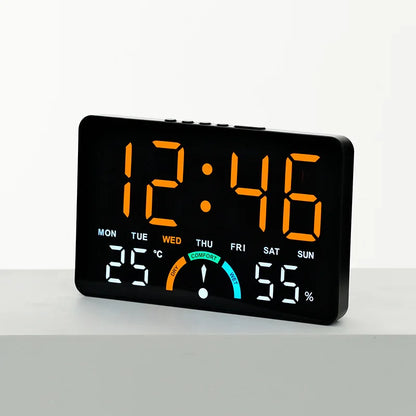 Digital Alarm Clock TEMP Humidity Week Comfort Level Dual Alarm Snooze Table Clock 12/24H Timer Auto Dimmable LED Wall Clock