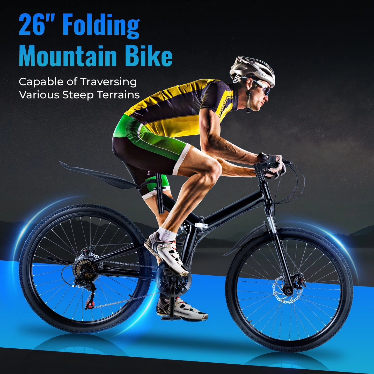 26 Inch Folding Mountain Bike 21 Speed Double Disc Brake Carbon Steel Frame Foldable Design 100kg Load Adult Bicycle