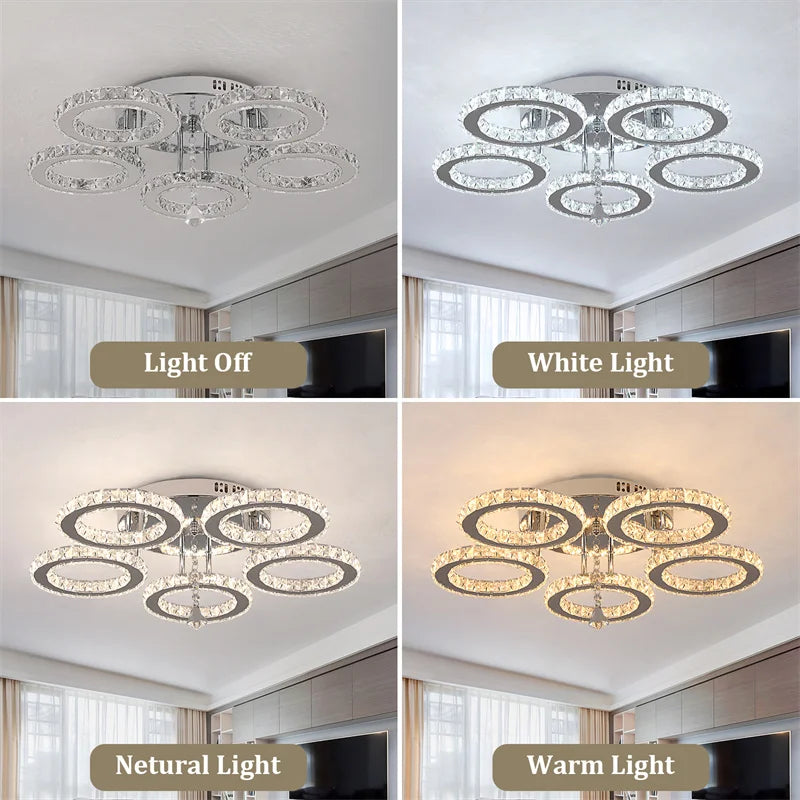 Modern Crystal Chandelier Ceiling Lamp Chrome Flush Mounted Pendant Light Luminari Dining Living Room Plafon Led Hanging Lampara
