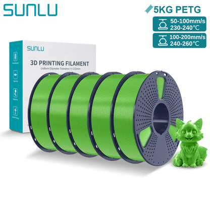 SUNLU PETG 3D Printer Filament 5KG Neatly Wound Good Toughness 1.75mm 3D Filament with Reusable Spool for Most FDM Printer