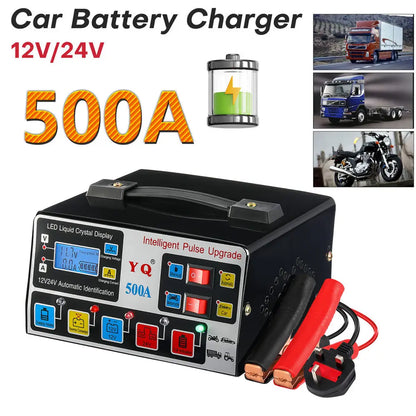 500A 12V/24V Heavy Duty Automatic Car Battery Charger Smart Pulse Repair Trickle