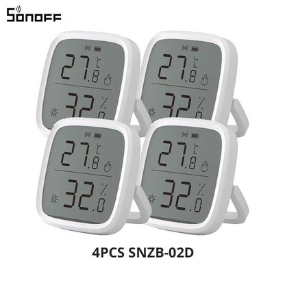 1-4PCS SONOFF SNZB-02D Zigbee LCD Digital Thermometer Smart Temperature Humidity Sensor APP Monitoring Work with Alexa Google