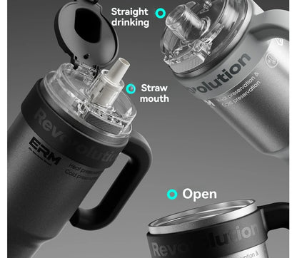 1200ML Extra Large Ceramic Tumbler Drinkware Stainless Steel Water Bottle Insulated Vacuum Flask Straw & Handle Leakproof