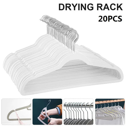 20pcs Durable Flocking Dry Hanger, Household Clothes Drying Rack No Trace Anti-slip, Space Saving, 360°swivel Hook