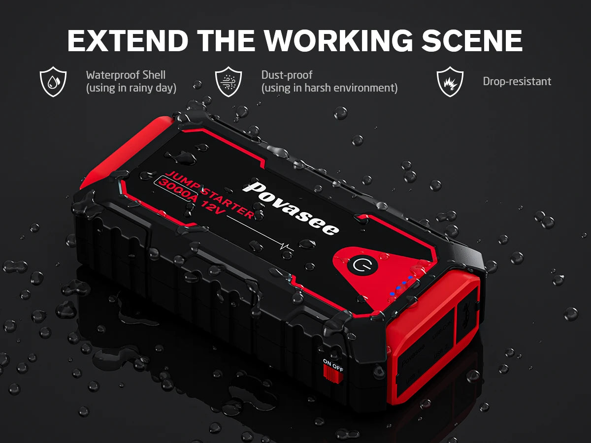 Povasee Jump Starter Power Pack 3000A Car Battery Booster Jump Starter Car Jump Starter Power Bank Jump Pack with Jump Leads