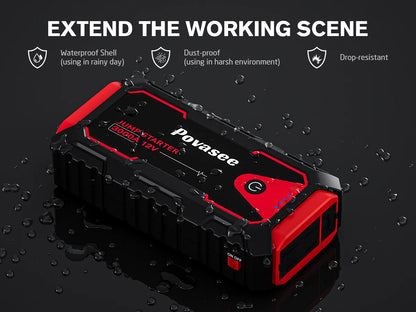 Povasee Jump Starter Power Pack 3000A Car Battery Booster Jump Starter Car Jump Starter Power Bank Jump Pack with Jump Leads