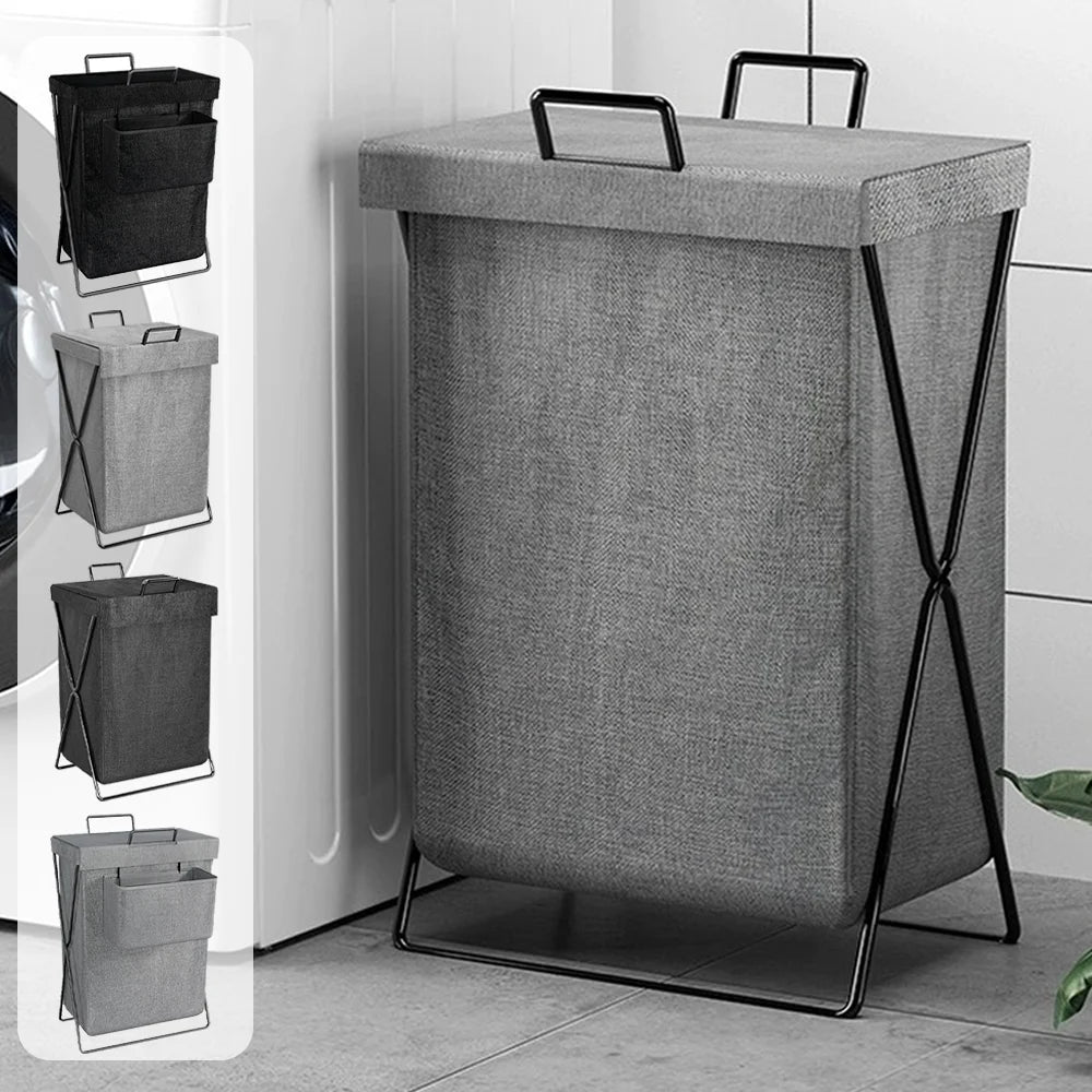 Foldable Storage Basket, Large Capacity Dirty Clothes Basket with hanging bag, Durable Canvas Organizer for Laundry