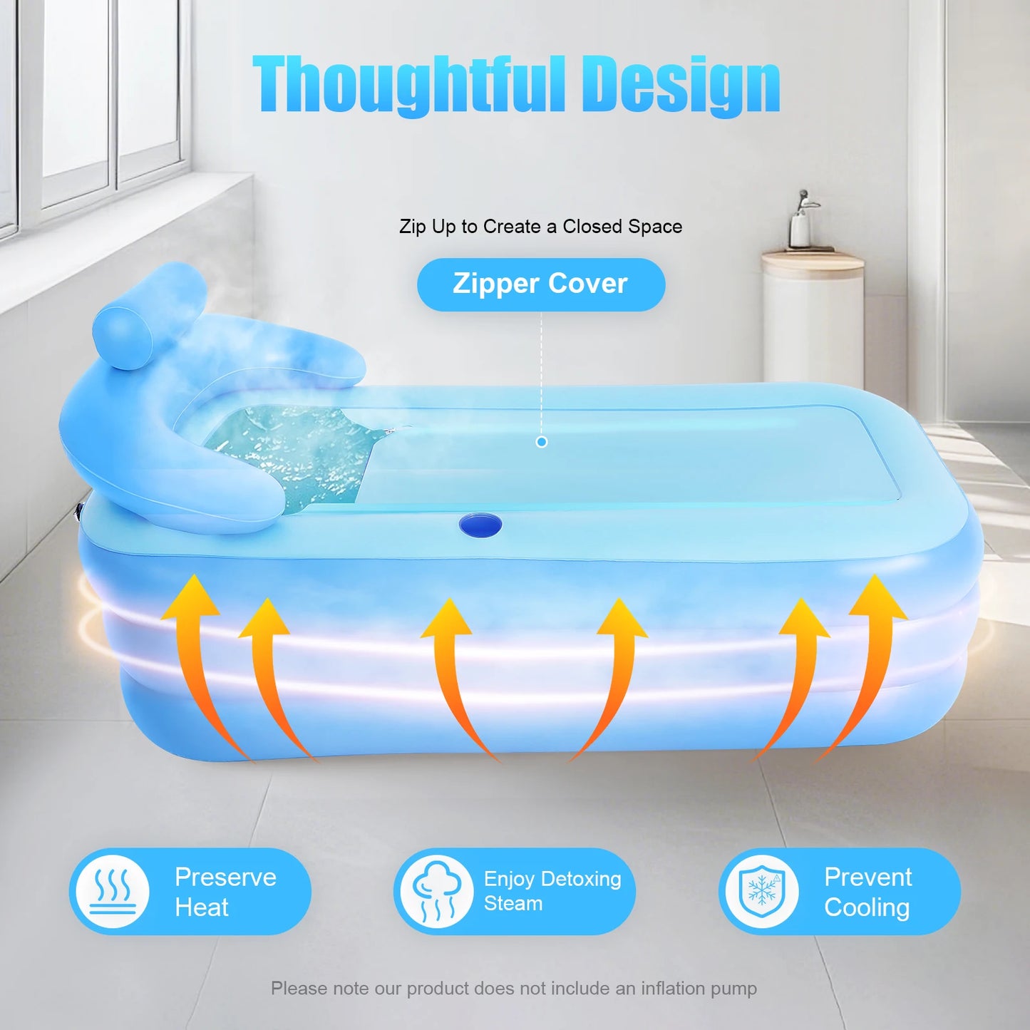 Modern Large Blue PVC Inflatable Bathtub Portable Folding Self-Contained Outdoor Bathtub for Adults And Children 160x84x64 Cm