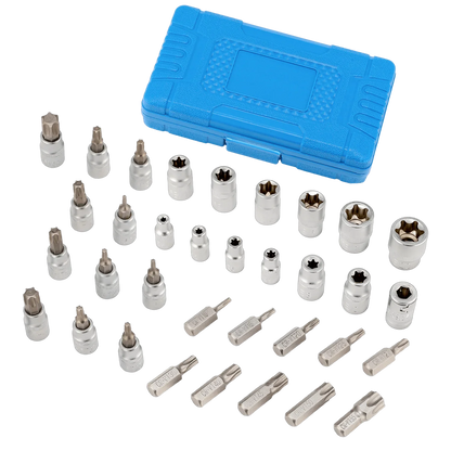 34pcs Torx Star Socket & Bit Set Male Female E & T Sockets with Torx Bits + Case