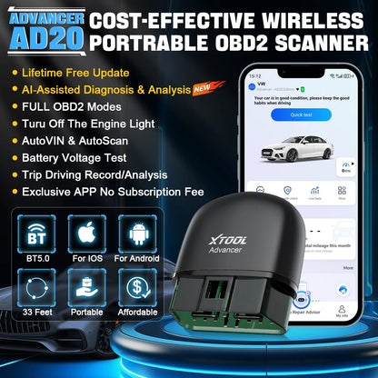 XTOOL Advancer AD20 OBD2 Scanner 2026 AI-assisted Tool Code Reader OBD 2 Diagnostic Tools Lifetime Free Updates Free Application