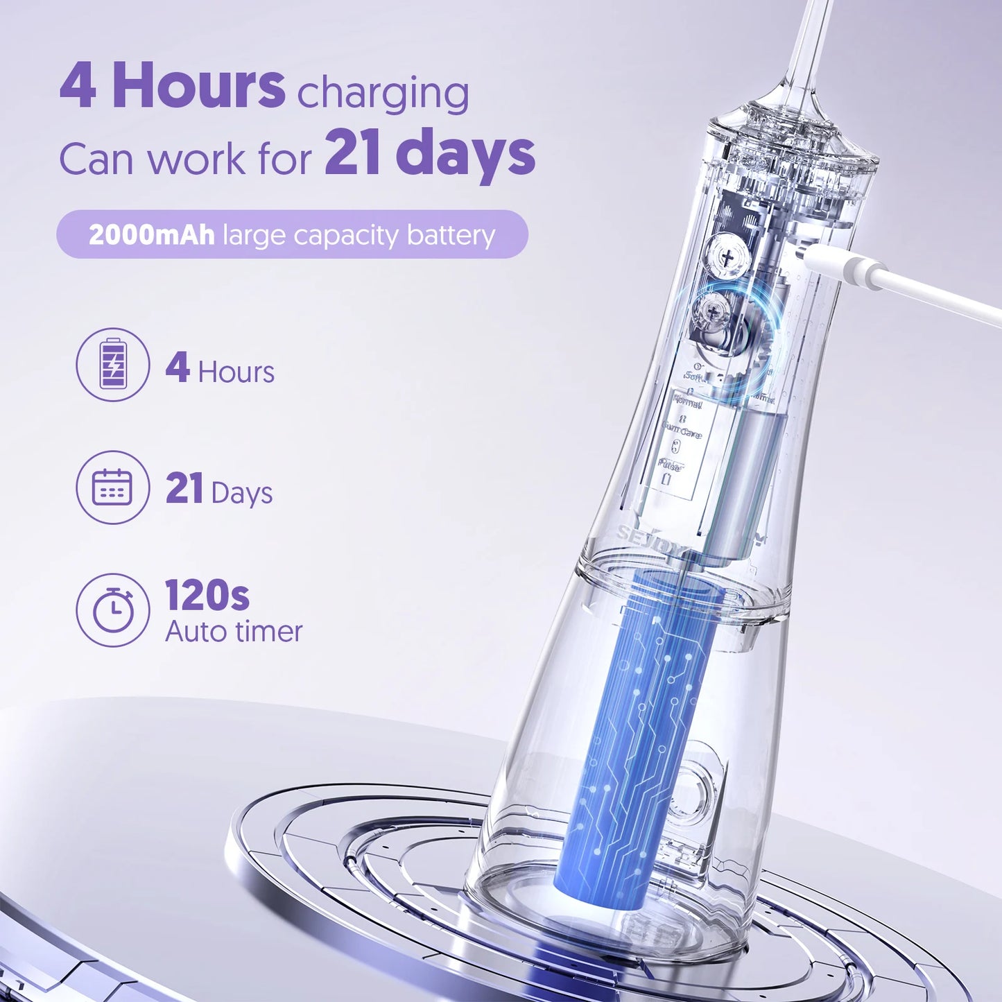 SEJOY Portable Oral Irrigator Water Flosser Dental Teeth Whitening 230ML Tank 5 Modes 8 Jet Tips Washing Machine
