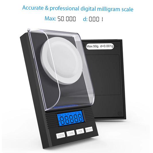 Jewelry Scale Digital Milligram Pocket Scale Mini Jewelry Gold Powder Weigh Scales with Calibration Weights Tweezers