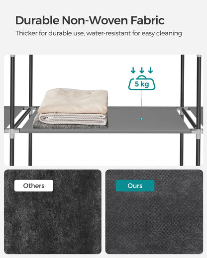 SONGMICS Clothes Wardrobe, Portable Closet, 2 Hanging Rails, Shelves, and 4 Side Pockets, Large Capacity for Living Room