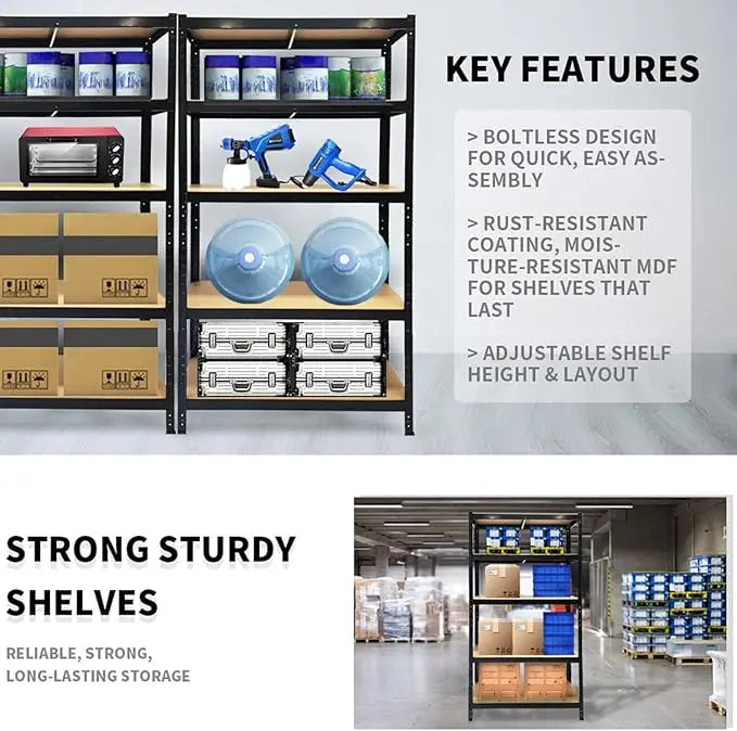 5 Tier Heavy Duty Galvanised Adjustable Shelf Racking Unit Storage Rack 875KG Capacity Metal Shelves Workshop, Shed, Office,Home