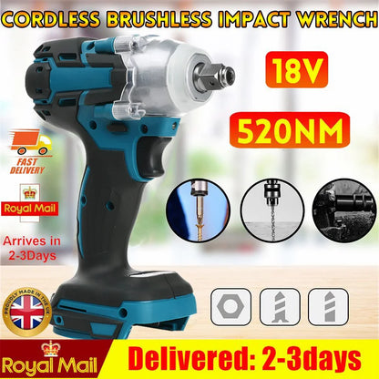 18V cordless electric wrench, 520NM brushless electric impact wrench, 1/2-inch screwdriver socket, Makita battery power tools