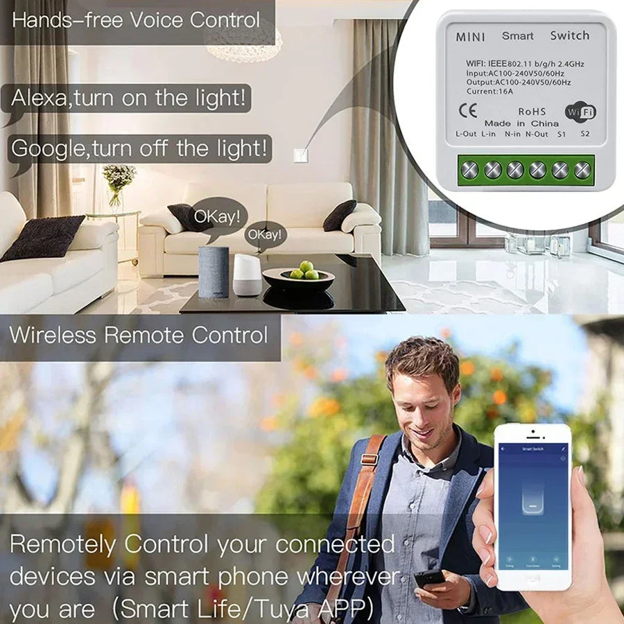 Tuya Smart WiFi Switch 16A 20A 433Mhz Receiver Breaker Smart Life App Remote Supports 2-way Control Works with Alexa Google Home
