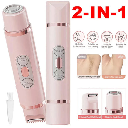 Electric Razors for Women 2-in-1 Rechargeable Bikini Trimmer Painless Body Hair Remover for Ladies Pubic Legs Face Underarms