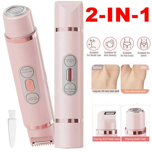 Electric Razors for Women 2-in-1 Rechargeable Bikini Trimmer Painless Body Hair Remover for Ladies Pubic Legs Face Underarms