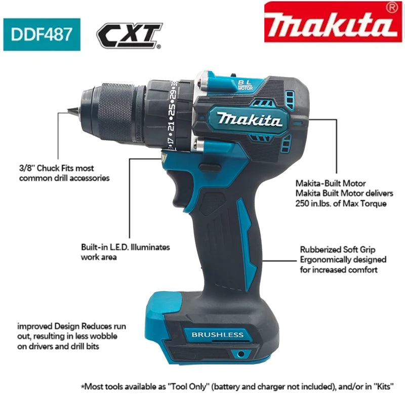 2026 Makita DDF487 10mm brushless 18V lithium-ion charging impact drill,high torque electric screwdriver Makita 18V Battery