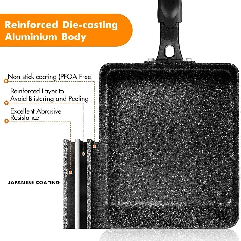Japanese Omelette Pan / Tamagoyaki Pan, Non-stick Rectangle Egg Frying Pan - Optional Lid & Spatula - Aluminum Alloy