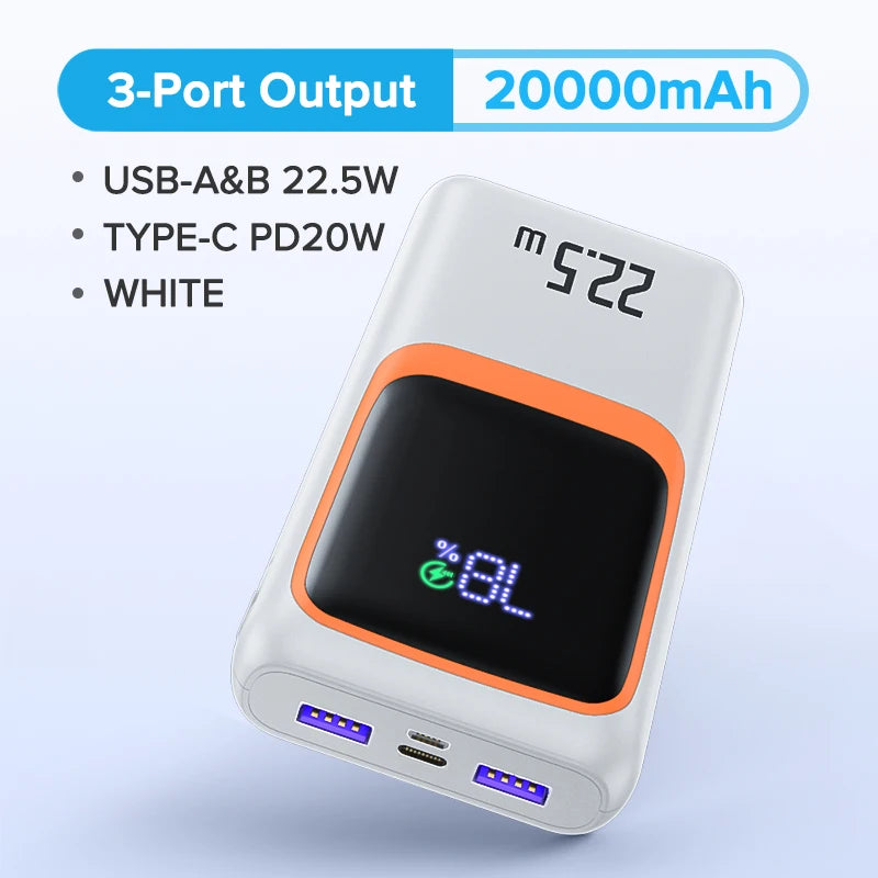 QOOVI 20000mAh Power Bank External Large Battery Capacity PD 22.5W Fast Charging Portable Charger For Samsung iPhone Xiaomi