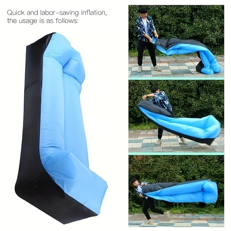 Portable Inflatable Lounge Chair with Pillow - Waterproof Sofa for Camping, Beach & Festivals - Easy Setup with Bag