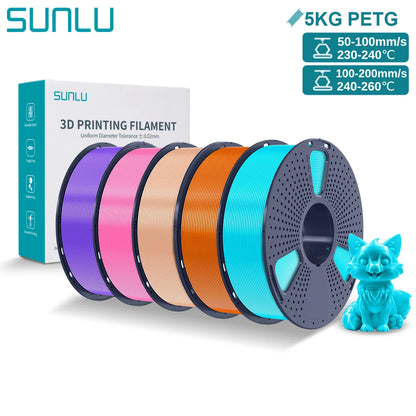 SUNLU PETG 3D Printer Filament 5KG Neatly Wound Good Toughness 1.75mm 3D Filament with Reusable Spool for Most FDM Printer