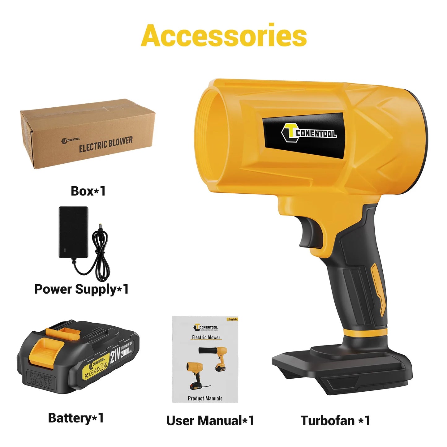 CONENTOOL 62500RPM Cordless Electric Turbo Blowers Jet Fan 200M/S Handheld Leaf Blower Dust Blowing for Makita 18V Battery Pin